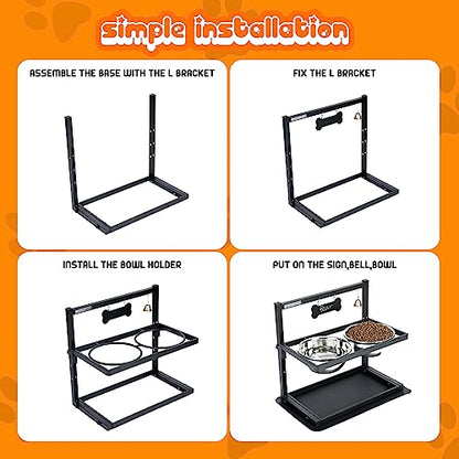 SHAINFUN Elevated/Raised Dog Bowls Stand Adjusable Height with Two 1.7L Stainless Steel Food Bowls and Spill Proof Mat, for Large and Medium Dogs. - size: large dogs