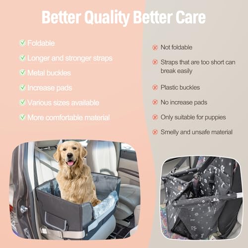 Dog Car Seat for Medium or Large Dogs Size Portable Car Booster Seat for Dogs with Harness and Thick Cushion, Perfect for Small Pet up to 45lbs(Black)