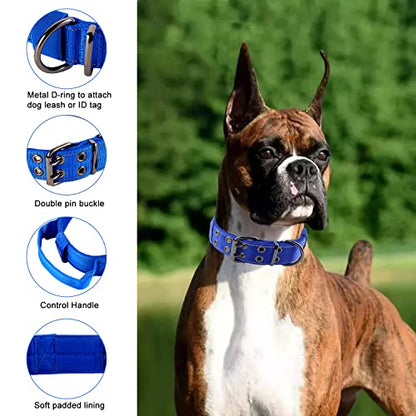 Reflective Dog Collar Heavy Duty Tactical with Control Handle and Metal Buckle for Dog Training(Large, Blue) - color: Blue, size: Large (Pack of 1)