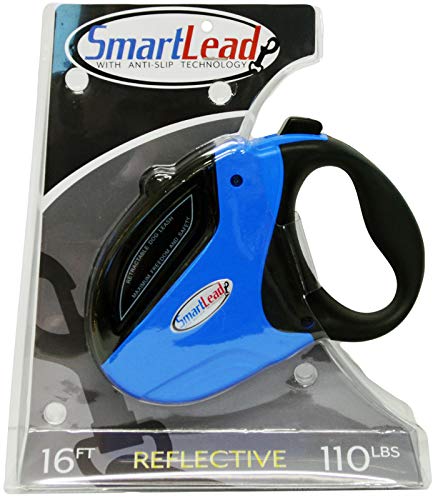 SmartLead Retractable, Reflective, Heavy-Duty 16-Foot Nylon Dog Leash, Tangle Free, Anti-Slip Brake Technology, Easy Grip Handle, Good for Dogs up to 110 Pounds – Blue (RL05BL) - color: Blue