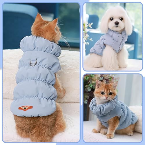 ABRRLO Winter Warm Dog Jacket for Small Medium Dogs Cats Cold Weather Coats with Harness Paded Dogs Fleece Vest Waterproof Windproof Dog Snow Jacket Pet Puppy Clothes (Light Blue,S) - color: Light blue, size: Small