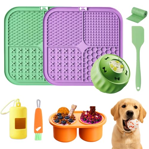 7.87" Dog&Cat Lick Mat with Suction Cups Set,Frozen Treat Toy for Puppy,Dog Enrichment Toy Foam Ball for Anxiety Relief - color: Purple