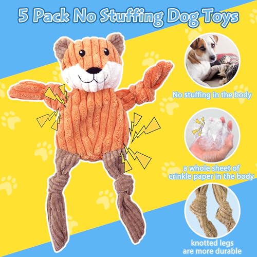 MRSOHRET 5 Pack Dog Toys Squeaky, Tough Stuffed Plush Puppy Chew Toys for Teething, Durable Plush Dog Toy for Large Medium Small Breed to Keep Them Busy, No Stuffing Crinkle Dog Toys - style: No Stuffing Crinkle Dog Toys
