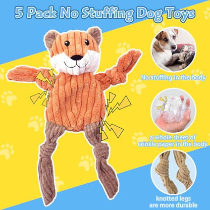 MRSOHRET 5 Pack Dog Toys Squeaky, Tough Stuffed Plush Puppy Chew Toys for Teething, Durable Plush Dog Toy for Large Medium Small Breed to Keep Them Busy, No Stuffing Crinkle Dog Toys - style: No Stuffing Crinkle Dog Toys
