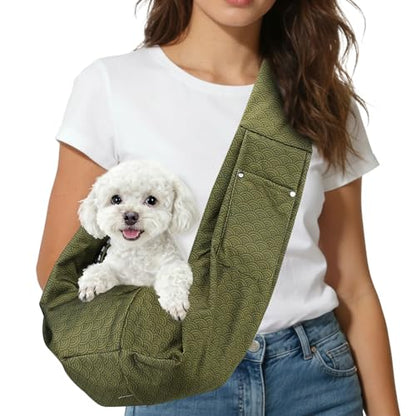 Dog Sling Carrier for Small Dogs and Cats Up to 16.5 Lbs, Breathable Texture with Pocket Pet Cross Body Shoulder Bag, (Yellow Green, 1 Pcs) Intended for Outdoor Travel/Camp - color: Yellow Green