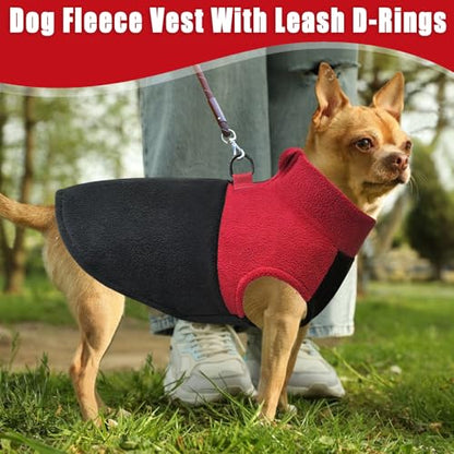 Idepet Dog Fleece Vest Sweater Zip Up Warm Pullover Dogs Jacket with D-Ring Leash Winter Cold Weater Coat Pet Sweatershirt Clothes Hoodie for Small Medium Dogs Boy Girl (Red/Black, XS) - color: Red/Black, size: XS