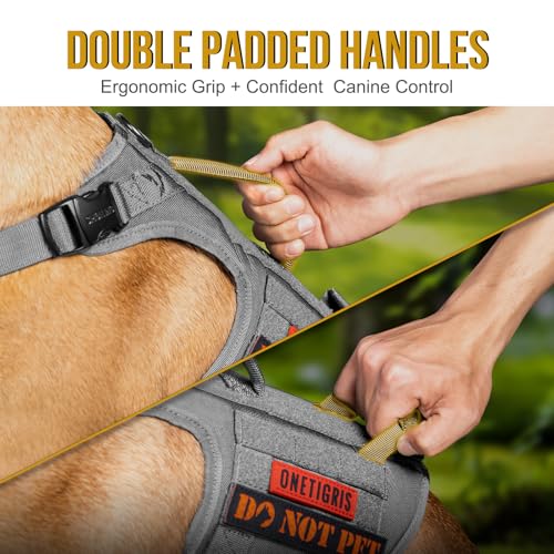 OneTigris Tactical Large Dog Harness, 5X Metal Buckled No Pull Service Dog Harness Vest with Hook & Loop Panels, Military Heavy Duty Dog Vest for Walking Hiking Training - color: Grey, size: L