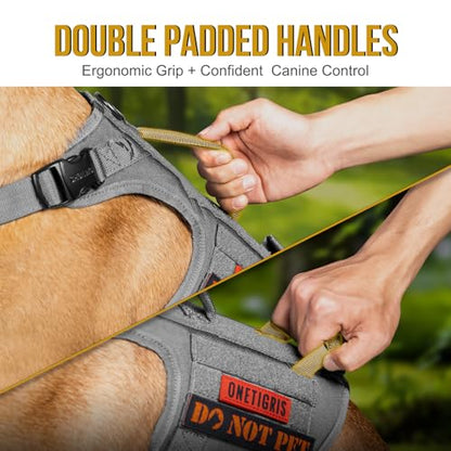 OneTigris Tactical Large Dog Harness, 5X Metal Buckled No Pull Service Dog Harness Vest with Hook & Loop Panels, Military Heavy Duty Dog Vest for Walking Hiking Training - color: Grey, size: L