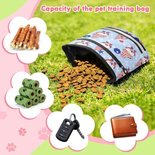 Independence Day Water-Resistant Dog Treat Pouch, 3 Ways to Wear Treat Bag with Magnetic Closure & Reflective Strip, Hands-Free for Pet Training, Walking