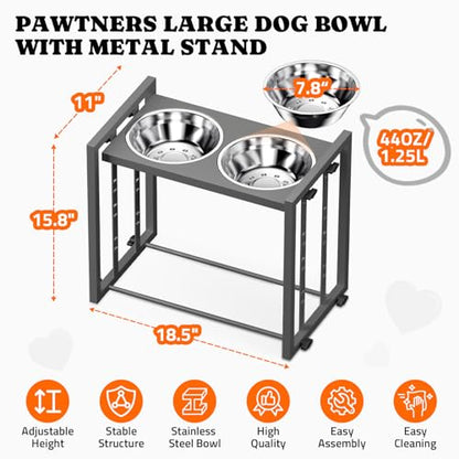 Elevated Dog Bowls for Medium Breed: 4 Height Adjustable Raised Dog Bowl Feeder Station with 2 Stainless Steel Bowls, Grey - color: Grey