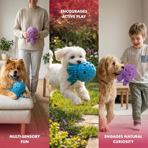 Pet Lou Octopus EZ Squeaky Ball, Set of 2, 4-inch Width