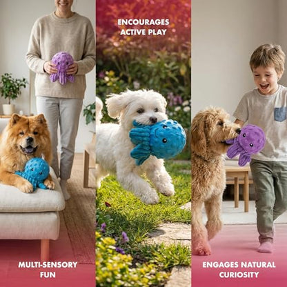 Pet Lou Octopus EZ Squeaky Ball, Set of 2, 4-inch Width