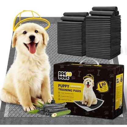 Charcoal Puppy Pads 80 Counts,22"x22" Dog Pee Pads Small Disposable Activated Carbon Super Absorbent Full Edge-Wrapping Pee Pads Odor-Control Training Pads for Doggie Cats Rabbits - size: 80 Count (22"x22")