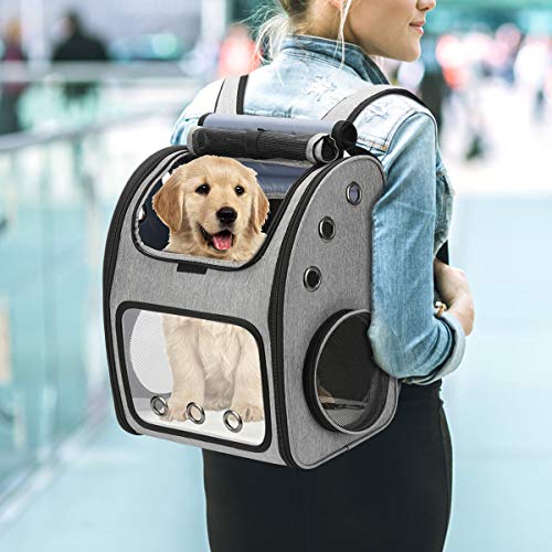 Expandable Cat Carrier Backpack, Large Space,Airline Approved, XL | Pet Backpack Carrier for Small Cats & Dogs up to 25 lbs, Travel Backpack for Hiking/ Vet, 4 Entrances, Breathable Ventilated - color: Grey-XL