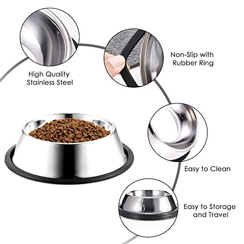 WEDAWN Stainless Steel Dog Bowls, 3.5 Cup/28oz Cat Bowl Water and Food with Rubber Base, Pet Bowls for Large Dogs, 2Pack - color: Stainless steel (2Pack), size: 3.5 Cup/10.2" Dia x 2.4" H (2Pack)