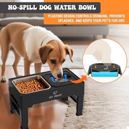 Elevated Dog Bowls, Raised Dog Bowl Stand with 4 Adjustable Heights, Stainless Steel Food Bowl & No-Spill Water Bowl – Dog Bowls Elevated for Small, Medium & Large Dogs - color: No-Spill Water Bowl & Stainless Steel Bowl Black