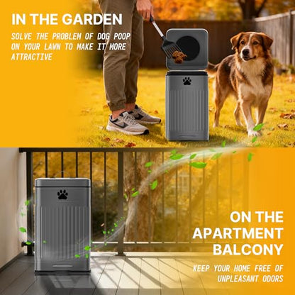 Dog Poop Trash Can Outside - 22L/6Gal Metal Outdoor Trash Can with Lid, Dog Waste Container with 20 Bags, Pet Poop Bucket with Soft Close for Backyard Odor Control, Rectangular Gray - size: 22L Rectangular Gray Trash Can
