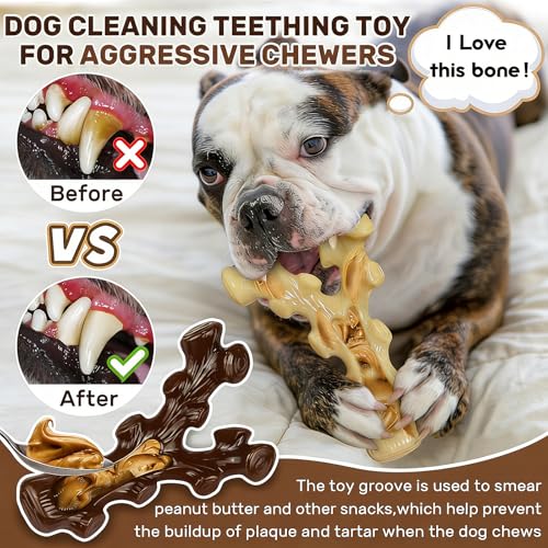 SIHRMIU 2 Pack Dog Chew Toys for Aggressive Chewers,Boredom and Stimulating Best Dog Toys for Medium/Large Breed,Tough Almost Indestructible Dog Bones for Teeth Cleaning and Training