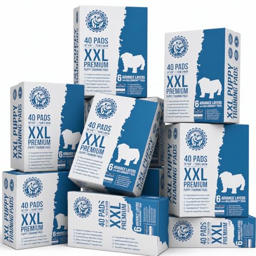 Bulldogology Premium XXL Puppy Pee Pads with Adhesive Sticky Tape Extra Large Dog Training Wee Pads 6 Layer Absorbent Bullsorbent Technology White 320 Count 30 x 36 - size: 320-Count (30x36)