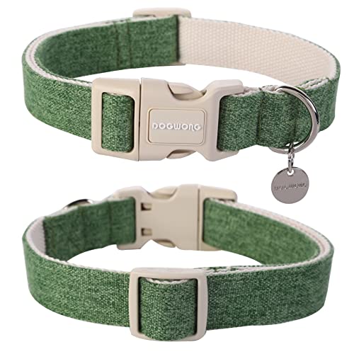 DOGWONG Cotton Hemp Dog Collar, Heavy-Duty Green Dog Collar Adjustable Soft Natural Fabric Pet Dog Collar Cute Wedding Puppy Necklace for Small Medium Large Dogs - color: A: Green, size: X-Small