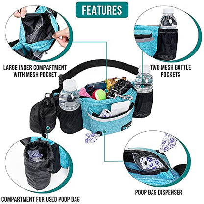 PetAmi Dog Fanny Pack, Treat Pouch for Dog Walking, Training, Built in Poop Bag Dispenser, Water Bottle Holder, Collapsible Bowl, Pet Treat Waist Belt for Hiking, Running, Kibbles (Turquoise) - color: Sea Blue