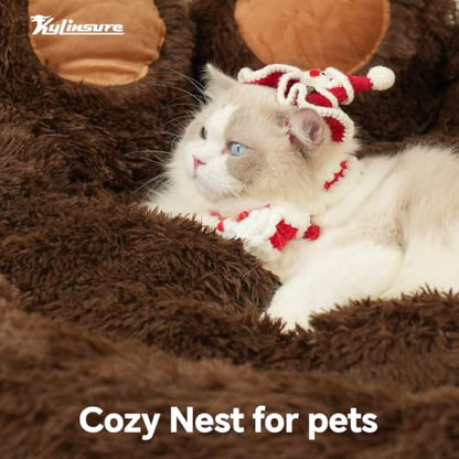 Round Plush Calming Donut Dog & Cat Bed | Calming Design, Donut Shape - color: Coffee, size: XXX-Large