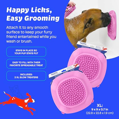 Aquapaw Lick Mat for Dogs 2-Pack XL, Suction Cup Dog Slow Feeder Pad & Licking Mat for Peanut Butter Treats – Calming Dog Bathing Aid, Stress Relief & Mental Stimulation for All Breeds - Pink - size: 2-Pack XL