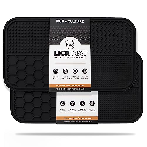 Pup Culture Dog Lick Mat for Dogs (2 Pack), Feeding Pad for Anxious Pets Plus 4 Different Puzzles for Mental Stimulation for Dogs - Supports Mental, Dental, and Digestive Health - Heavy Duty - color: Black, size: 2 Pack