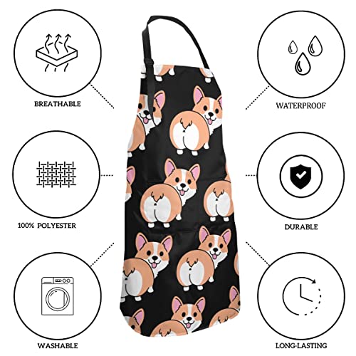 Dog or Paw Apron - 33" x 28" Large with 26" Waist Ties, Lightweight, with 2 Pockets for Your Cooking Essentials - style: Corgi