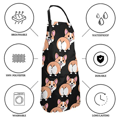 Dog or Paw Apron - 33" x 28" Large with 26" Waist Ties, Lightweight, with 2 Pockets for Your Cooking Essentials - style: Corgi