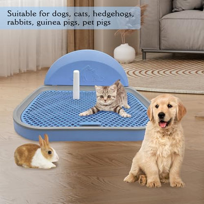 Tfwadmx Pee Pad Holder Dog Potty Tray with Splash Guard & Center Post Mesh Training Toilet Potty Tray Puppy Pad Holder for Puppy and Small Size Dog (Blue, 22.4"×17.7")