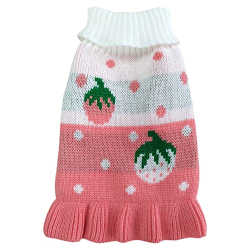 CHBORCHICEN Pet Dog Sweaters Classic Knitwear Turtleneck Winter Warm Puppy Clothing Cute Strawberry and Heart Doggie Sweater (XS, Dress-Pink) - color: Dress-Pink, size: X-Small