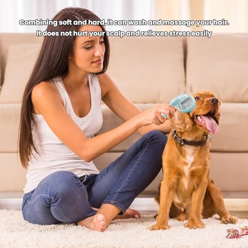 1PCS Pet Bath Brush with Soap Dispenser New 2 in 1 Shampoo Brush for Dogs Bath Dog Soap Brush Bathing Dog Grooming Massage Brushes for Long Short Haired Dogs Cats Pet Shower (Blue)