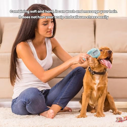 1PCS Pet Bath Brush with Soap Dispenser New 2 in 1 Shampoo Brush for Dogs Bath Dog Soap Brush Bathing Dog Grooming Massage Brushes for Long Short Haired Dogs Cats Pet Shower (Blue)