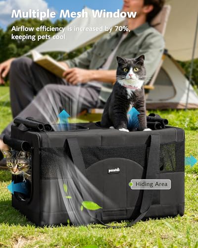 Pecute Dual Compartment Pet Carrier for Multi-Cat Families & Small Dog Owners, Collapsible Dog Crate with Reinforced Steel Frame, Car Safety Design for Travel, Vet Visits & Home Use, Dark Gray - color: Dark Gray