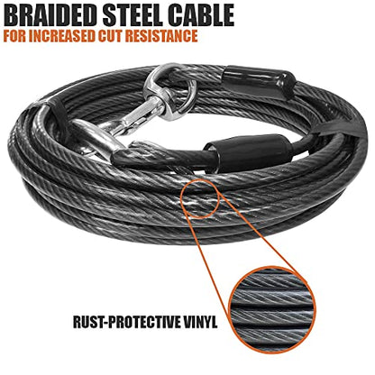 BV Dog Tie Out Cable 25 Feet - Heavy Duty Dog Lead Up to 250 Pounds - Reflective & Rust-Free with Quick Release Swivel Clips & 360° Rotating Clasp - Tangle-Free Dogs Runner for Yard (Grey, Single) - color: 250lbs/ 25ft/ Grey, style: Single