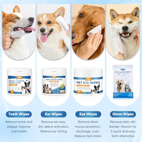 Pjordo Dog Wipes Cleaning Deodorizing, Grooming Wipes & Paw Cleaner, Pet Cleaning Kit for Teeth, Ears, Eyes, Paw, Body, Ear Rinse, Essential Dog Supplies Set