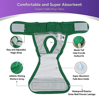 Small Female Dog Diapers, 3 Pack Washable Dog Period Panties for Small Dogs, Reusable Doggy Nappies, Pet Sanitary Underwear in Heat/Incontinence, Waist Adjustable, M - size: M