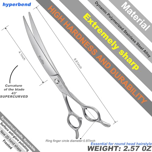 High-end Professional Dog Grooming Curved Scissors Pet Curved Shears 8 Inches Extremely Very Sharp Made Of Stainless Steel Alloy By Hand For Dog Cat Groomer - style: 8inch Curved Shears