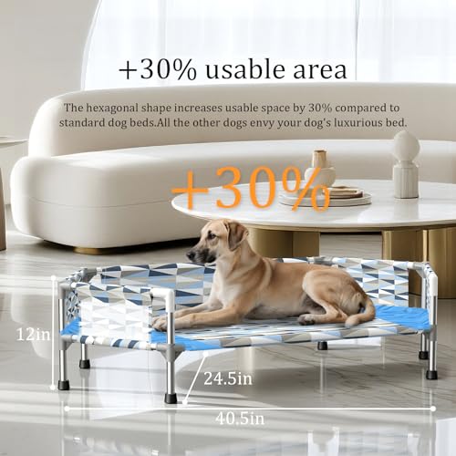 Elevated Dog Bed with Guardrail, Cooling Outdoor Pet Cot with 5-Sided Fence，Raised Dog Cot with 6-Metal Frame - size: Fence M
