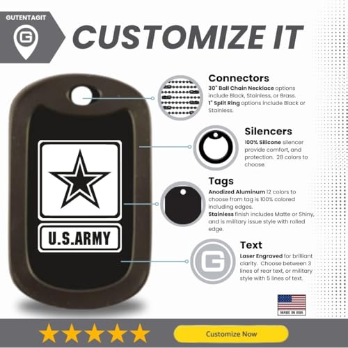 Army Military Dog Tag Necklace - Custom Laser Engraved * Made in USA