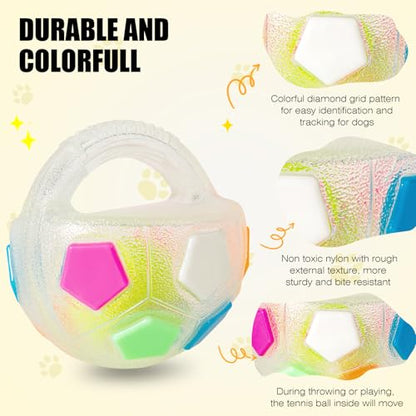 Dog Toy Ball with Handle, Toss and Fetch Play, Interactive Ball for Dogs Playing, Squeaky Floating (Transparent) - color: Transparent with tennis ball inside (1-pack)