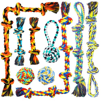 Speedy Panther 9 Pack Large Dog Rope Toys for Aggressive Chewers, 5 Knots Indestructible Chew Toy Kit for Medium Large Dogs, Puppy Teething Tug Toy, Colourful Cotton Dog Rope Toys