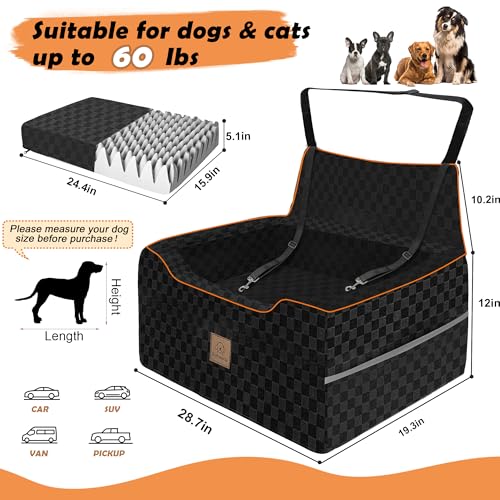 Large Dog Car Seat for Back Seat – Removable Dog Booster Seat & Washable Pet Car Seat for Medium & 2 Small Dogs up to 60lbs – Safety Straps & Storage Pocket – Travel & Home Use (Black) - color: Medium-Black