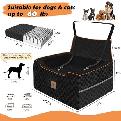 Large Dog Car Seat for Back Seat – Removable Dog Booster Seat & Washable Pet Car Seat for Medium & 2 Small Dogs up to 60lbs – Safety Straps & Storage Pocket – Travel & Home Use (Black) - color: Medium-Black