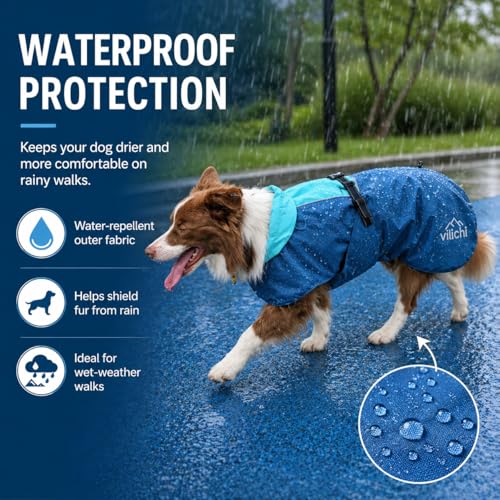 Dog Raincoat Waterproof Reflective, Lightweight Dog Rain Jacket with Hood, Adjustable Pet Rain Coat for Small Medium Large Dogs, Windproof & Packable with Storage Bag(Large) - size: Large up to 20'' back length