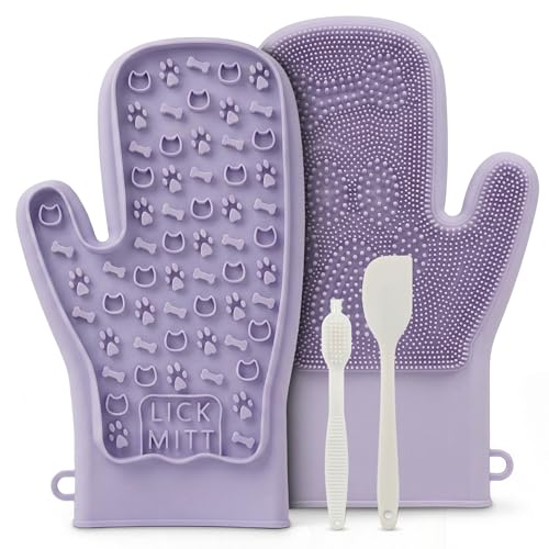 Lixy Pet LickMitt – Dual-Sided Calming & Grooming Mitt for Dogs and Cats – Human-Held Silicone Treat Mitt for Anxiety Relief, Bonding & Shedding – BPA-Free, Food-Grade, Easy Clean – Purple - color: Purple