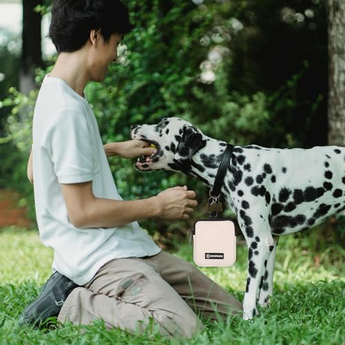Dog Treat Pouch with Training Clicker,Waterproof Nylon Fabric Poop Bag Holders for Leashes,Hands Free Small Dog Walking Bag with Carabiner, Pet Puppy Training Walking Essentials (Beige) - color: Beige