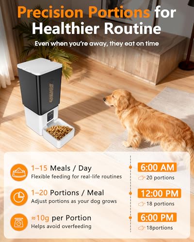 Large Breed Automatic Dog Feeder with 1080P HD Camera: 12L/50 Cups 20-Day Food Capacity for Busy Pet Owners - Anti-Clog 0.78inch Wide Outlet for Large Kibble - size: 12L for Large Dogs