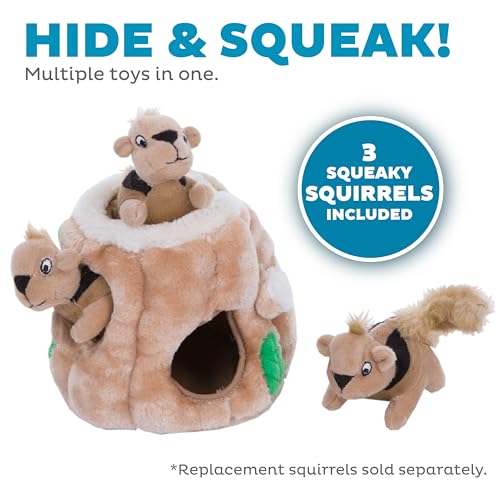 Outward Hound Hide-A-Squirrel Dog Toy – Interactive 2‑in‑1 Plush Puzzle with 3 Squeaky Removable Squirrels, Small - color: Squirrel Small